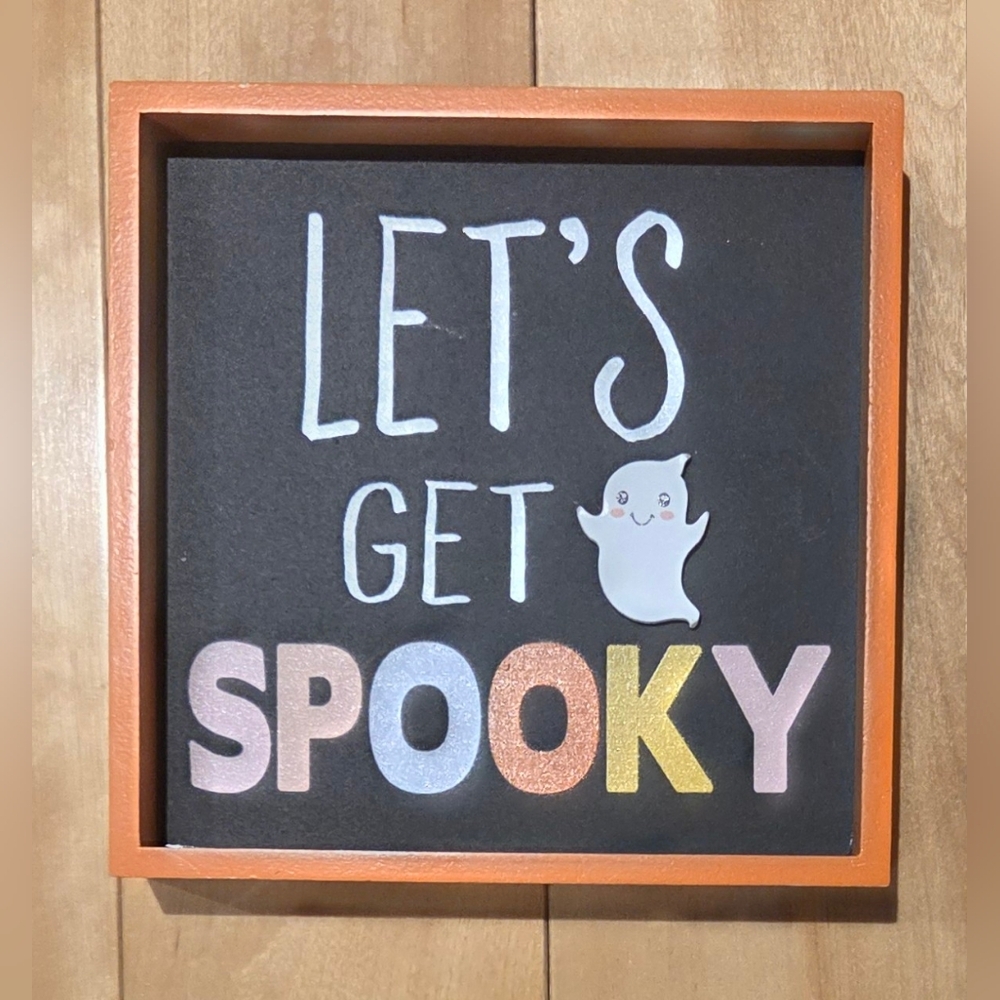 NEW 'Let's Get Spooky' Ghost Tabletop Wood Sign (6" x 6")